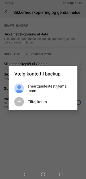 Vælg din sikkerhedskopi-konto