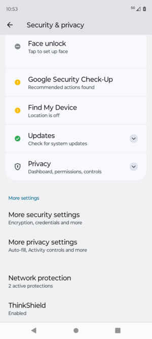 Scroll to and select More security settings