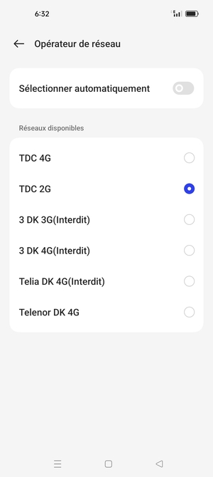Sélectionnez un opérateur réseau dans la liste