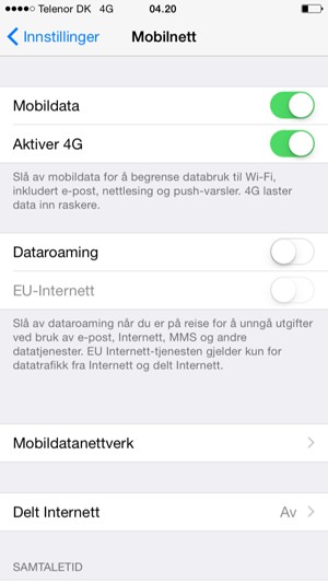 Velg Mobildatanettverk