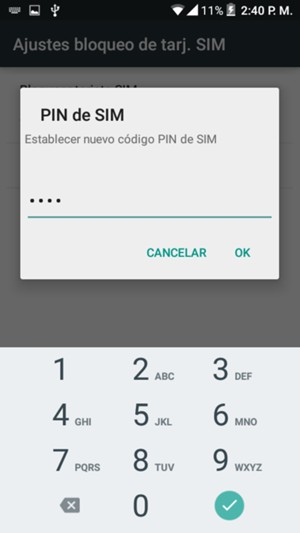 Introduzca su Nuevo código PIN de SIM y seleccione OK