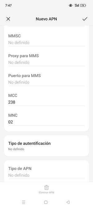 Desplácese hacia abajo e introduzca la información de Internet