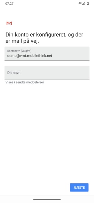 Giv din konto et navn og indtast dit navn. Vælg NÆSTE