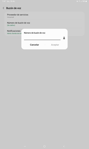 Introduzca el Número de buzón de voz y seleccione OK