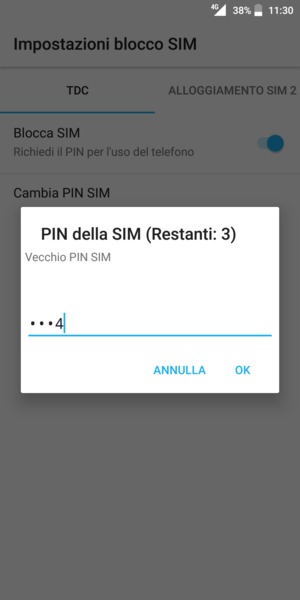 Inserisci Vecchio PIN SIM e seleziona OK