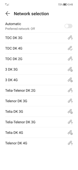 Select a network operator from the list