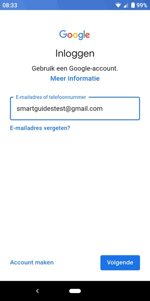 Voer uw Gmail adres in en selecteer Volgende