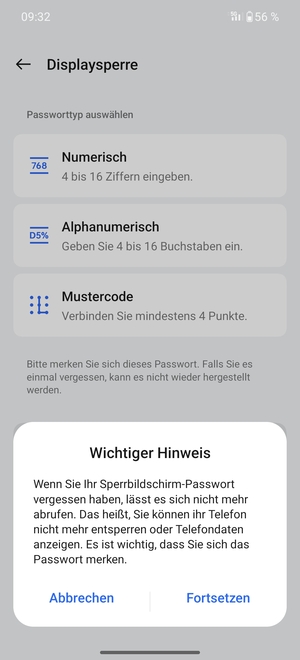 Wählen Sie Fortsetzen
