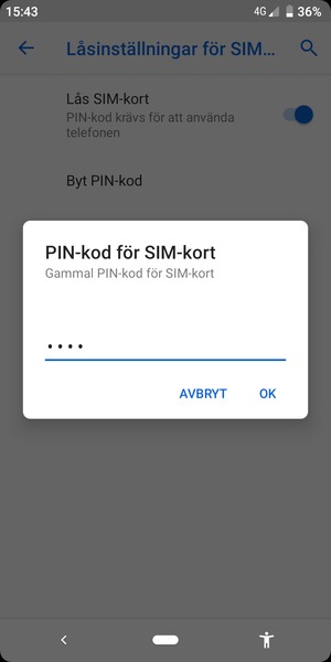 Ange din Gamla PIN-kod för SIM-kort och välj OK