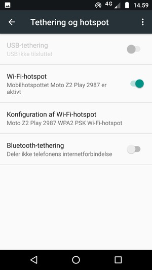 Din telefon er nu sat op til brug som modem