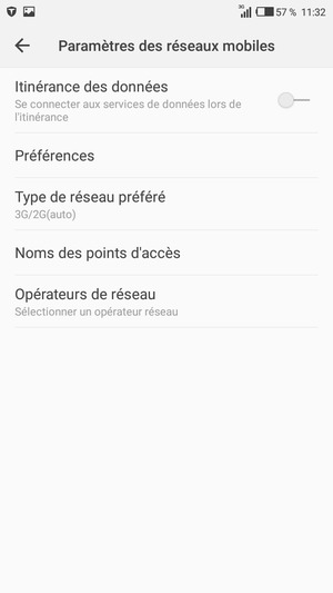 Sélectionnez Type de réseau préféré