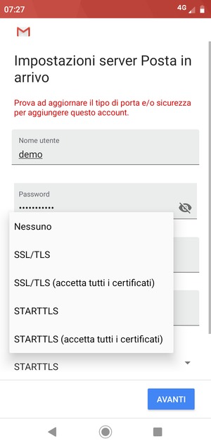 Seleziona Nessuno e AVANTI