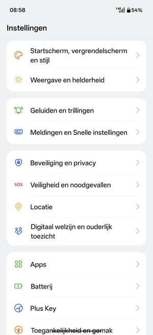 Scroll naar en selecteer Beveiliging en privacy