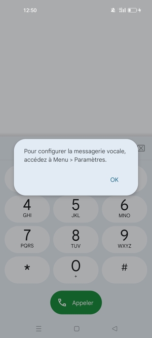 Si votre messagerie vocale n'est pas configurée, sélectionnez OK