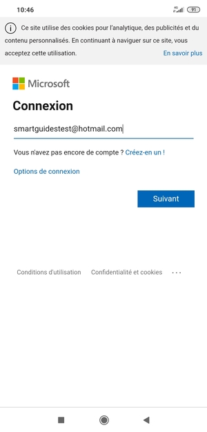 Saisissez votre adresse Hotmail et sélectionnez Suivant