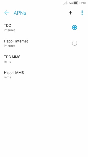Select the Internet access point