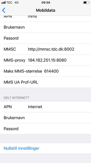 Bla til og velg Nullstill innstillinger
