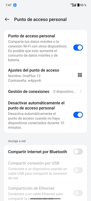 El teléfono ha sido configurado para su uso como módem