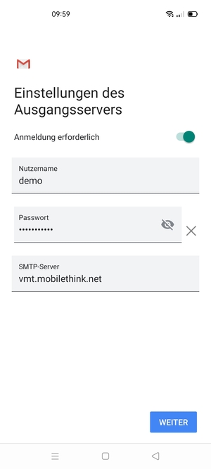 Geben Sie die Server-Adresse für ausgehende Post ein