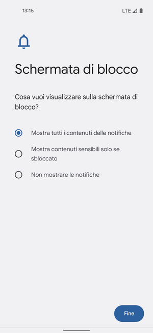 Seleziona la tua opzione preferita e poi Fine