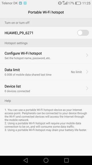 Select Configure Wi-Fi hotspot