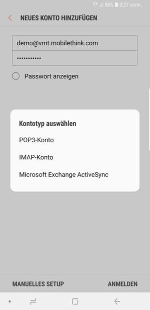 Wählen Sie POP3-Konto oder IMAP-Konto