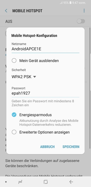 Geben Sie ein Passwort mit mindestens 8 Zeichen ein und wählen Sie SPEICHERN
