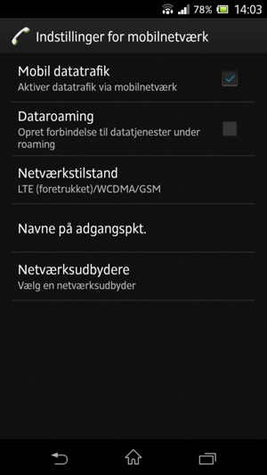 Slå Dataroaming til eller fra