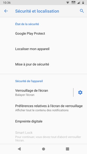 Pour activer votre écran de verrouillage, allez dans le menu Sécurité et localisation et sélectionnez Verrouillage de l'écran