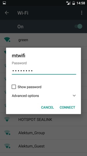 Enter the Wi-Fi password and select CONNECT