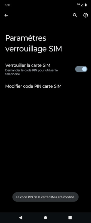 Votre code PIN de la carte SIM a été modifié