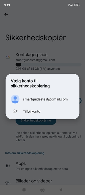 Vælg din sikkerhedskopi-konto