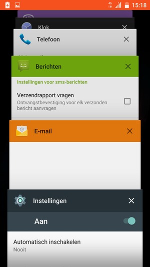 Selecteer het X pictogram om actieve apps te sluiten