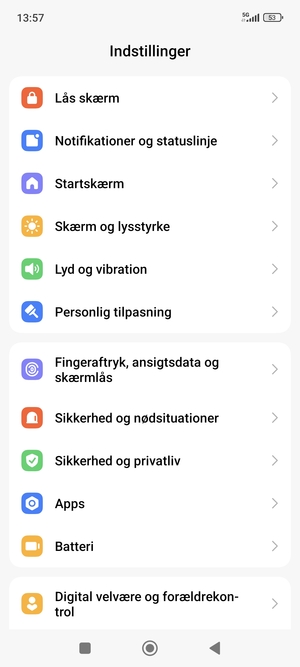 Scroll til og vælg Fingeraftryk, ansigtsdata og skærmlås