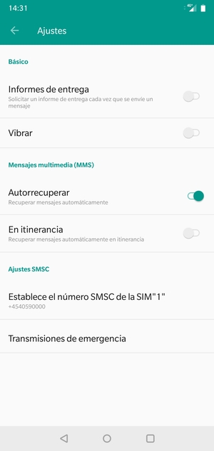 Seleccione Establece el número SMSC de la SIM