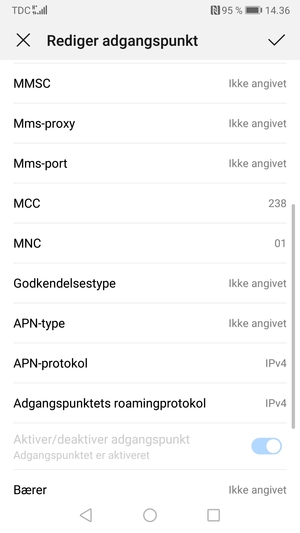 Scroll ned og indtast internet-oplysninger