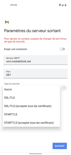 Sélectionnez Aucun puis SUIVANT