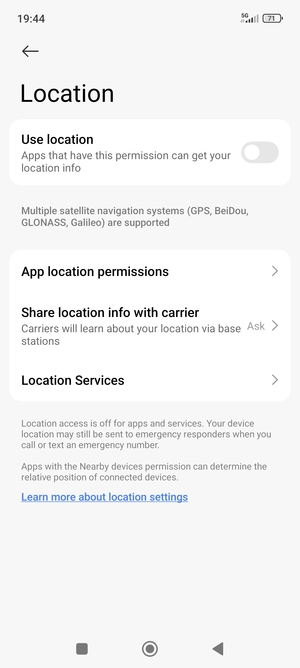 Turn off Use location