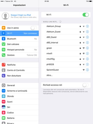 Imposta il Wi-Fi su ON. Seleziona la rete wireless a cui desideri connetterti