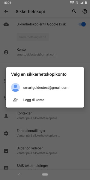 Velg sikkerhetskopi-kontoen din