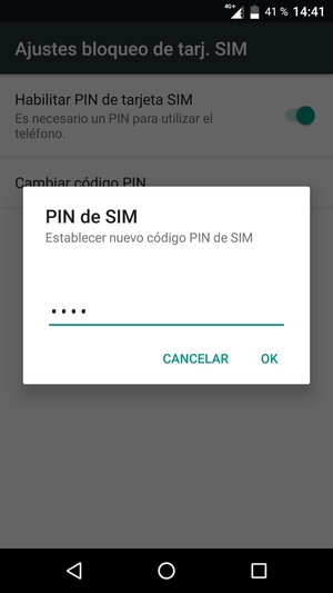 Introduzca su Nuevo código PIN de SIM y seleccione OK