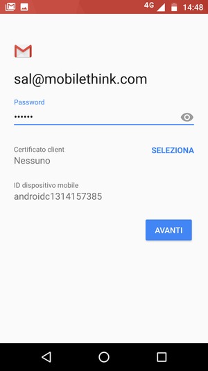 Inserisci la tua password e seleziona AVANTI