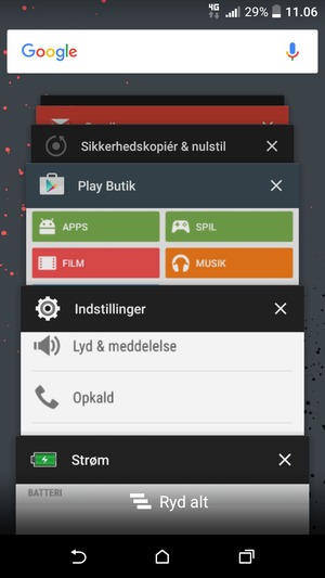 Vælg Ryd alt for at lukke alle åbne apps
