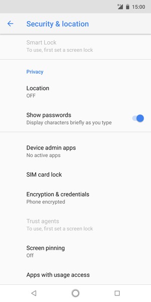 Scroll to and select SIM card lock