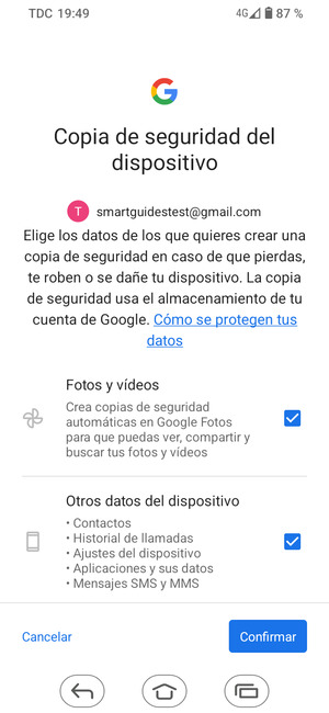 Seleccione la opciones deseada y seleccione Confirmar