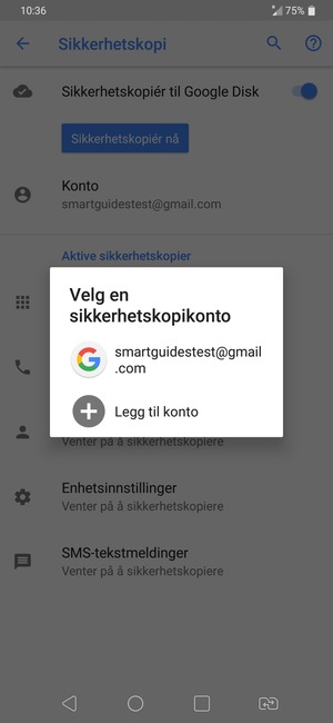 Velg sikkerhetskopi-kontoen din