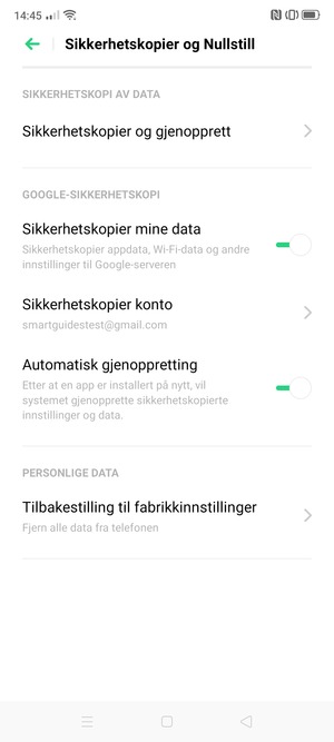 Velg Sikkerhetskopier konto