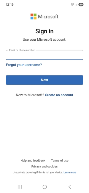 Enter your Hotmail address and select Next