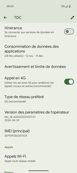 Faites défiler et sélectionnez  Type de réseau préféré