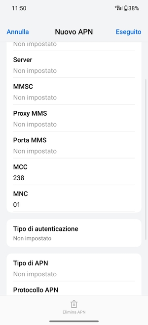 Scorri verso il basso e inserisci le informazioni degli MMS